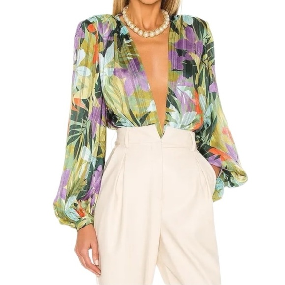 BRONX AND BANCO Tropics Bodysuit | US 8/L | Balloon Sleeve | Green Multi - Picture 5 of 14